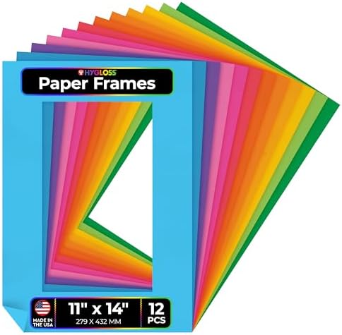 Hygloss 12 Pack Paper Picture Frames, Colorful cardstock Photo Frame 11x14-Inch, Paper Frames to Decorate for Wedding Birthday DIY Classroom Crafts and Decorations