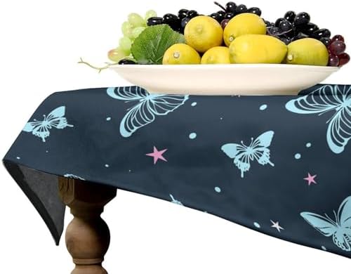 Blue Butterfly Tablecloth, Cartoon Colorful Butterfly Pink Starry Sky Star Print Tablecloth for Camping Indoor Outdoor Decor 60x120in