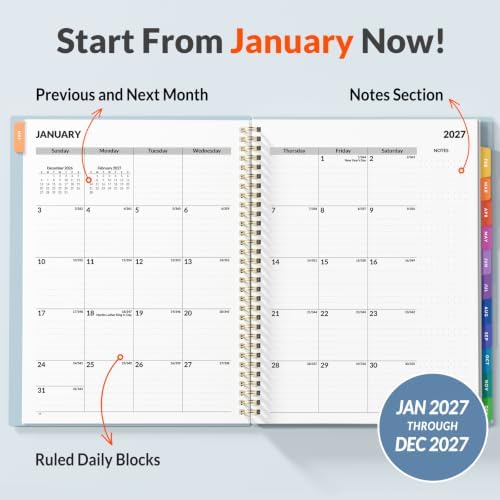 SUNEE 2027 Appointment Book, Quarter-Hourly, Weekly Monthly Planner, 8.5"x11",Grey Blue
