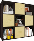 PrimeZone 9 Cube Storage Organizer, Stackable Wood Cubby Bookshelf Espresso