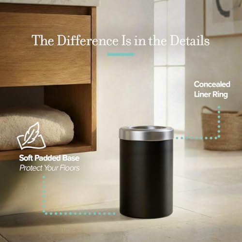 Gatco Small Bathroom Trash Can with Lid, Round 3 Gallon Stainless Steel Wastebasket, Under Sink, Matte Black and Satin Nickel, for Bathroom, Bedroom, Office (1912SN)