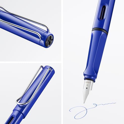 LAMY safari blue - Fountain Pen with ergonomic grip & polished Left-Handed steel nib (LH) in size M - ideal for any Writing & Calligraphy - including LAMY T 10 blue cartridge