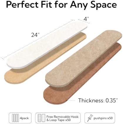 Olanglab Felt Bulletin Board Strips 4-Pack 24"x16" with 50 Pins, Caramel