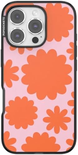 PopSockets iPhone 16 Pro Phone Case with MagSafe- Floating Florals | Magnetic, Wireless Charging, Camera & Drop Protection, Hot Pink, Flower, Floral