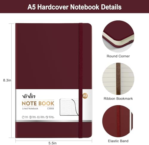 ViVin 24 Pack A5 Hardcover Lined Notebook,192 pg College Ruled 5.5x8.3