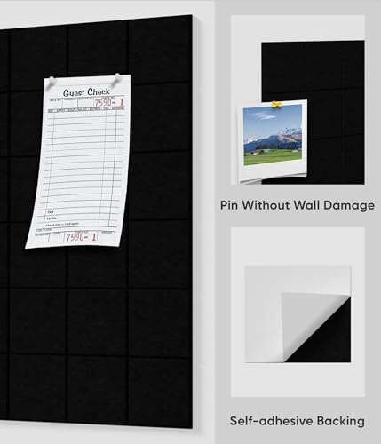 Large Cork Board for Walls 36" x 24", 6 Pack Felt Wall Tiles with Push Pins for Office Home, Pin Board Bulletin Board for Photo Pictures, Black