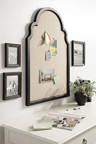 Kate and Laurel Hogan Farmhouse Framed Arch Fabric Pinboard; 24 x 36; Black; Decorative Bulletin Board with Moroccan Arch and Linen Fabric Pinning Surface for Wall