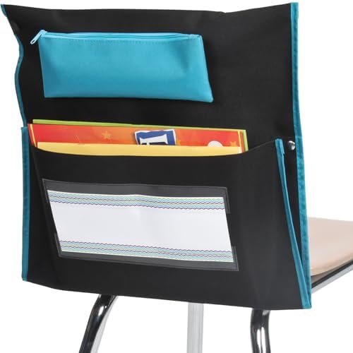 Really Good Stuff Deluxe Chair Pockets with Pencil Case, 6-Pack, Black