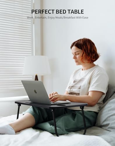 ZEAPTAC Foldable Lap Desk, Bed Desk, Bed Table & Laptop Stand w/Cup Holder