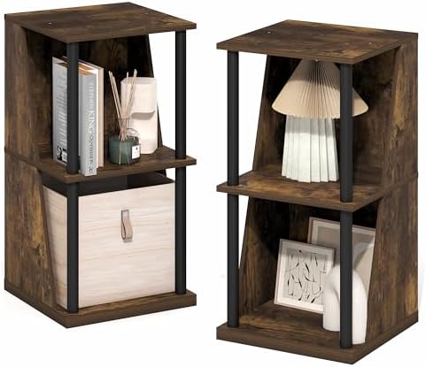 Furinno Flexi Book Shelf, 4-Cube Bookshelf, Standing Bookcase, Amber Pine