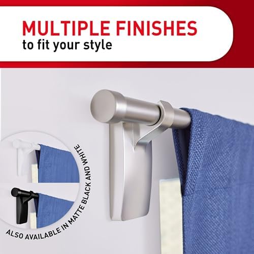 Command Medium Satin Nickel Curtain Rod Hooks, 4 Hooks, 12 Strips