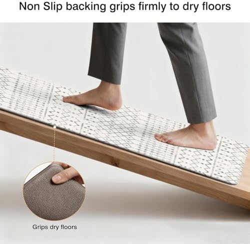 Boho Cushioned Anti Fatigue Mats for Kitchen Floor,Modern Farmhouse Moroccan Non-Slip Water Resistant Runner Comfort Foam Standing Rugs Non Skid for Home Sink,Office,Laundry 17"x47"+17"x30"