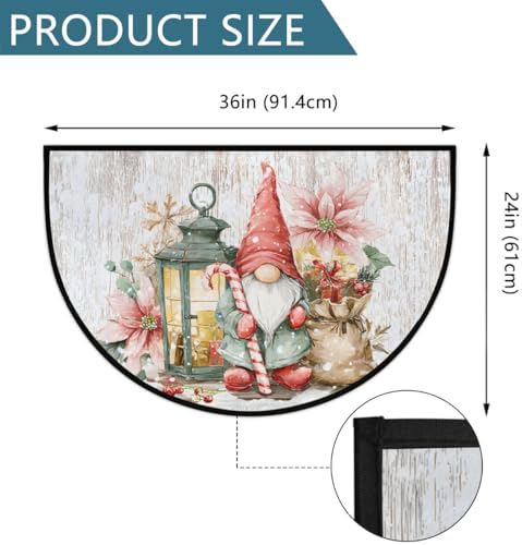 Christmas Vintage Gnome Half Round Door Mat, Non-Slip Welcome Indoor Entrance Way Rug Semi Circle Front Doormats Washable Bathroom Kitchen Floor Mat, Outdoor Rugs for Garage, Patio, Hearth Rug