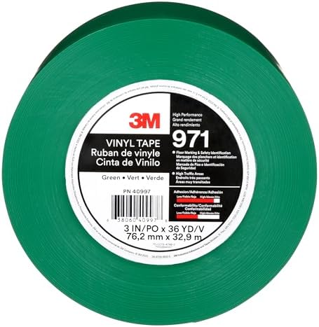 3M Durable Floor Marking Tape 971, Green, 3 in x 36 yd, 17 mil, 1 Roll