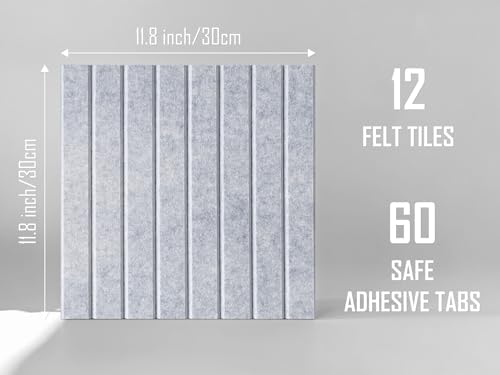 Slated Felt Bulletin Board Tiles | Cork Board Alternative for Walls | Wall Panels for Office & Home Decor | Aesthetic Pinboard & Photo Board | 12-Pack (11.8" x 11.8") with Adhesive | Blue Marble