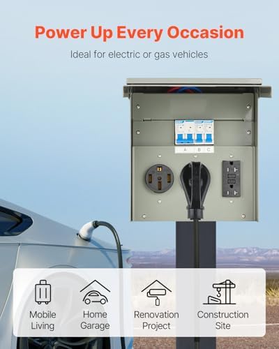 VEVOR Temporary Power Outlet Panel, Weatherproof RV Electrical Breaker Box with 20/30/50 Amp Receptacle Installed, Prewired Circuit NEMA 14-50R/NEMA TT-30R / 20A GFCI for RV Camper Trailer Motorhome