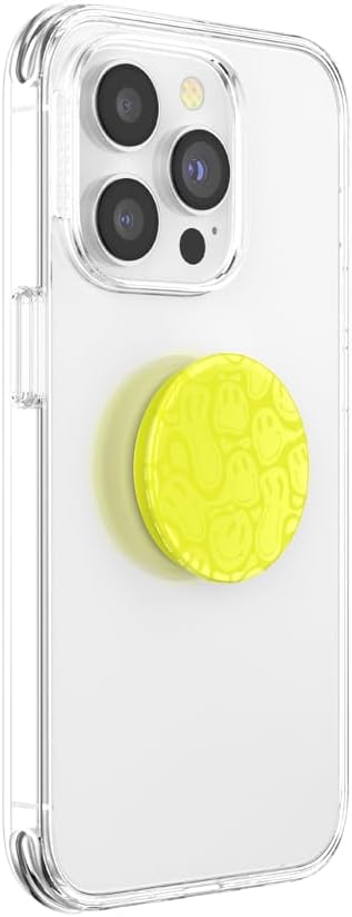 PopSockets Adhesive Phone Grip, Holder- Neon Jolt Smiley | Secure Comfortable Hold, Anti-Drop, Kickstand, Neon Yellow, Smiley, Face