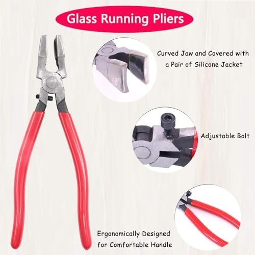 Glass Running and Breaker Pliers Set, 2-Piece, Rubber Tips, Premium Glass Running Breaking Pliers and Class Cutter Kit, Heavy Duty Glass Cutting Tool for Stained Glass, Mosaics, Fusing, Breaking