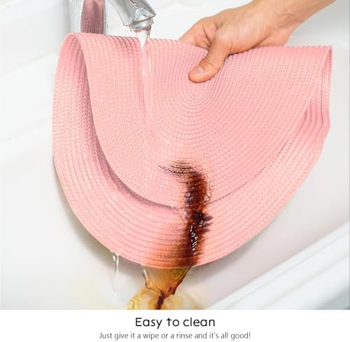 AHHFSMEI Placemats Set of 6 for Dining Table Washable Woven Non-Slip 18x12 inches Placemat Heat-Resistant Durable Table Mats for Dining Table Easy to Clean(Pink)
