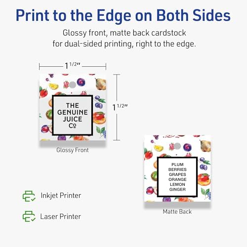 Avery® Printable Square Tags, Sure Feed® Technology, 1-1/2" x 1-1/2", Glossy White Cardstock, Print-to-The-Edge, Laser/Inkjet Printable, 500 Total, Great for Custom Gift or Branding Tags