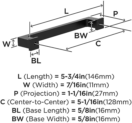 Amerock 10BX37032MB | Matte Black Cabinet Pull | 5-1/16 inch (128mm) Center-to-Center | 10 Pack | Bridgeport | Furniture Hardware