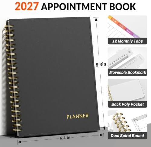 SUNEE 2027 Appointment Book, Quarter-Hourly, Weekly Monthly Planner, 6" x 8.3",Black