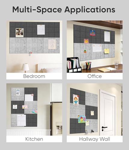 Large Cork Board for Walls 36" x 24", 6 Pack Felt Wall Tiles with Push Pins for Office Home, Pin Board Bulletin Board for Photo Pictures, Gradual Gray