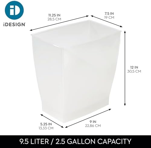 iDesign Small Plastic Bathroom Trash Can, Slim Rectangle, 4-Pack, Frost