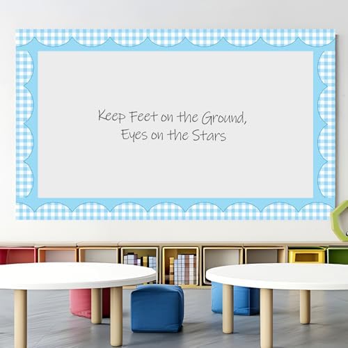 50ft Checkered Bulletin Board Borders, Checkerboard Straight Trim Border with Scalloped Edge Print, Classroom Decor for Chalkboard Whiteboard Back to School Supplies, Blue and White