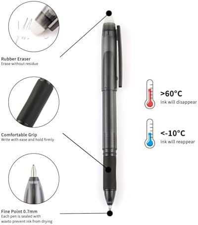 Volcanics Erasable Gel Pens, 0.7mm Fine Point, Soft Black, 36 Pack | Erasable Ink Pens With Eraser Cap, Smooth Writing For Journaling, Note Taking, Home And Office Use