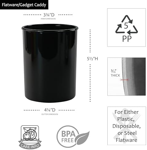 Reston Lloyd Small Utensil Holders, 3-Piece Small Set, Multipurpose Cookware Storage Crock, Kitchen Countertop & Office Desk Organization, BPA-Free Plastic, Black