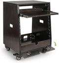 Sound Town DIY Slanted 10U Studio Rack (2U Top + 8U Lower) with 2U Bottom Storage, Slide-Out Tray, Casters, for Home Studio and Recording Room, Birch Plywood, Black Espresso (SDRK-ST10TD)