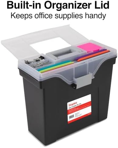 Staples Slim Portable File Tote, Letter Size, Black, 5/Carton | Lightweight totes for transporting and organizing hanging files.