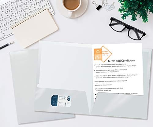 Better Office Products 2 Pocket Glossy Laminated White Paper Folders, Letter Size, 25 Pack, White Paper Portfolios, Box of 25