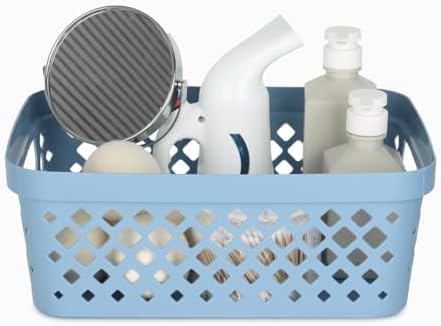 Glad Plastic Storage Basket Set, Value Pack of 6 | Open Storage Bins for Shelves, Bathroom, Pantry, Closet | Nesting Organizer Boxes with Handles, 2 Gallon, Marina Blue