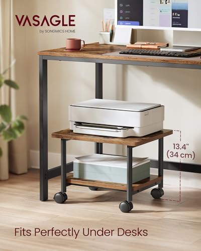 VASAGLE 2-Tier Printer Stand with Locking Wheels, Under Desk Printer Table