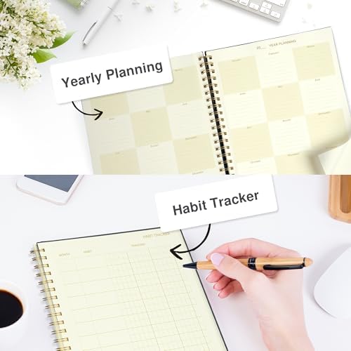 AuroPlanner Undated Daily Planner To Do List Hourly Schedule 2028 2027 2026 Calendar & Holiday Habit Tracker 180 Pages Letter Size 8.5" x 11" Sheets Hardcover Spiral Bound Notebook (Black)