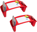 Mind Reader Kids Lap Desk, Portable Activity Tray with Side Storage, Stackable Plastic Desk for Drawing, Snacks, Study, Set of 2, Red