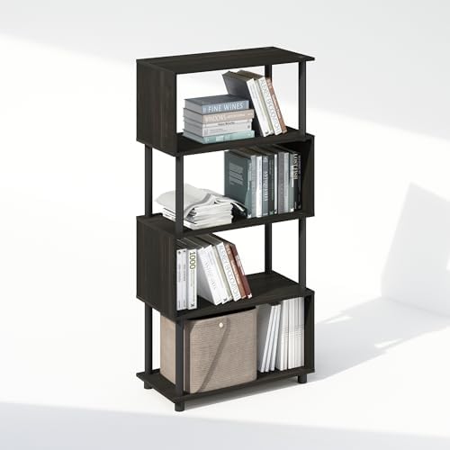 Furinno Reed 5-Tier S-Shaped Book Shelf with Open Shelf, Black Espresso