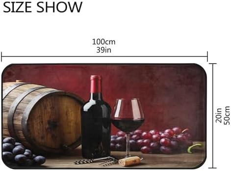 Red Wine Glass Grapes Kitchen Rug Romantic Floor Comfort Mats Bath Rugs Entryway Welcome Non Slip Area Rug for Bedroom Living Room Doormats Home Decor 39" X 20"