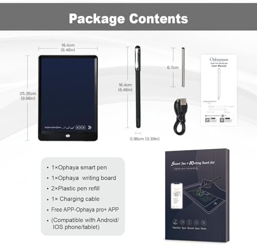 Ophayapen Digital Smart Pen and Writing Board Set, Real-time Sync for Digitizing, Convert to Text,Storing, and Sharing Your Notes, Compatible with Smartphone (Android and iOS)