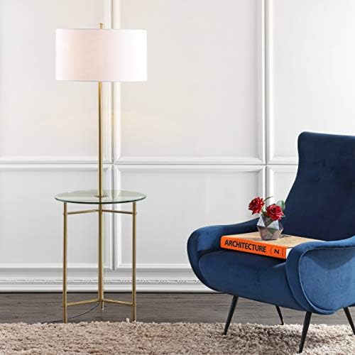 JONATHAN Y Chuck 59" Metal and Glass Side Table Floor Lamp, Brass Gold