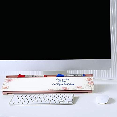 Quartet Glass Dry Erase White Board 18"W x 6"H, Compact Desktop Whiteboard with Storage Drawer, Floral (GDP186P)