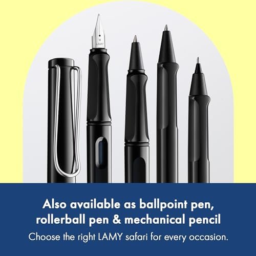 LAMY safari black - Fountain Pen with ergonomic grip & polished steel nib in size M - ideal for any Writing & Calligraphy - including LAMY T 10 blue cartridge - Right-Handed