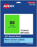 Avery® Printable Round Labels, Sure Feed® Technology, 3/4" Diameter, Neon Green Labels, Print-to-the-Edge, Laser/Inkjet, 800 Total, Great for Price Stickers and Mailing Seals