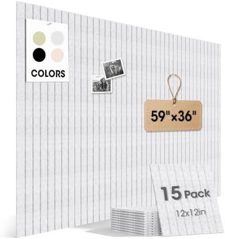 Large Cork Board for Walls 59" x 36",15 Pack 12"X12"Felt Bulletin Board Tiles with 120 Adhesive Tabs,Cork Board Alternative for Office Decor, Push Pin Board Wall Organizer-Light Gray