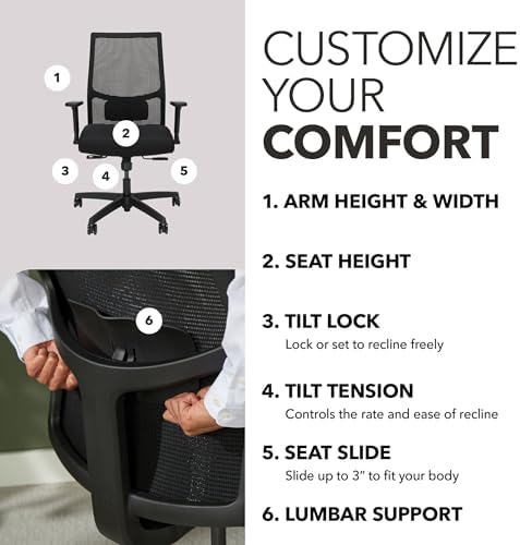 HON Ignition 2.0 Ergonomic Office Chair, Lumbar Support, Desk Chair, Black
