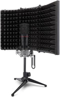 Pyle Compact Microphone Isolation Shield – Portable Studio Mic Sound Dampening Foam Reflector with Adjustable Panels, Acoustic Foam, Tabletop Tripod Stand for Recording & Podcasts