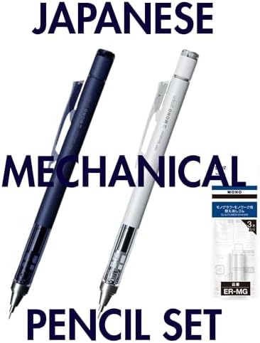 Tombow Mechanical Pencil 0.5mm, Navy & Gray with Eraser Refills Set