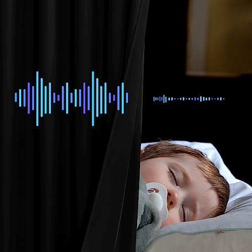 NICETOWN Sound Blocking and Heavy-Duty Space Divider Curtains with Back Tab, Lined Insert Noise - Blackout - Thermal Insulation Drapes for Room Divider/Space Solutions/Living Room(Black, 84" Long)
